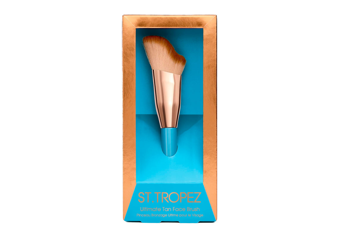 St.Tropez face brush front packaging showing product and benefits