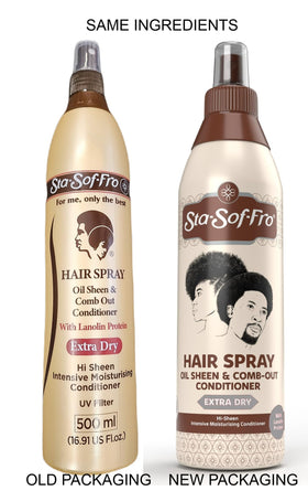 Sta-Sof-Fro spray in hand demonstrating easier combing and reduced breakage