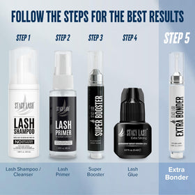 STACY LASH technician applying bonder to extensions for stronger bonds
