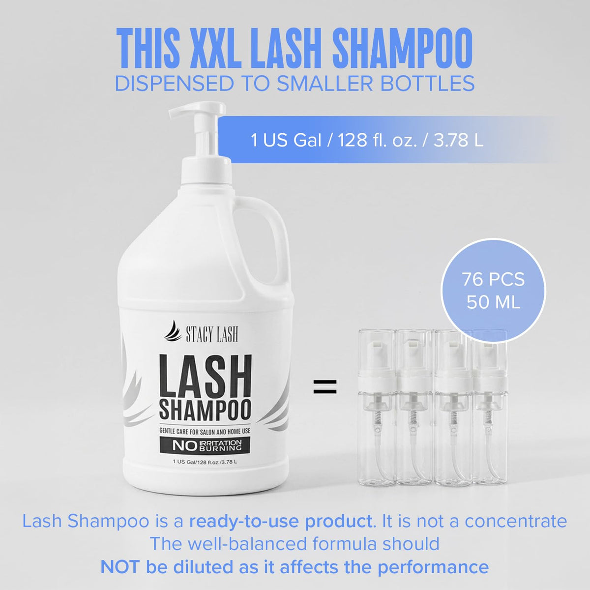 STACY LASH gallon bottle paired with 50 aftercare cards for client education