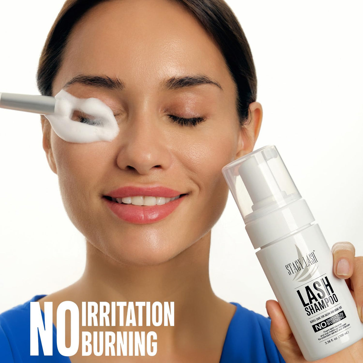 STACY LASH foam texture close-up demonstrating gentle lather for effective cleaning