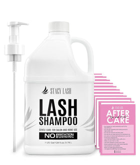 STACY LASH front label and pump showing product identity and professional sizing