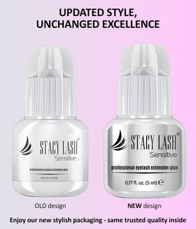 STACY LASH glue droplet texture close-up showing smooth black adhesive for precise bonding
