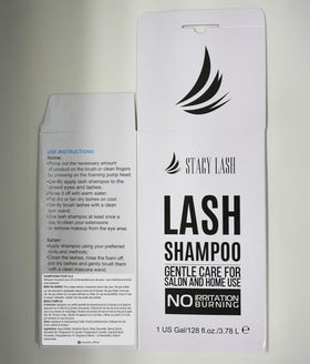 STACY LASH ingredient label close-up emphasizing gentle, free-from formulation