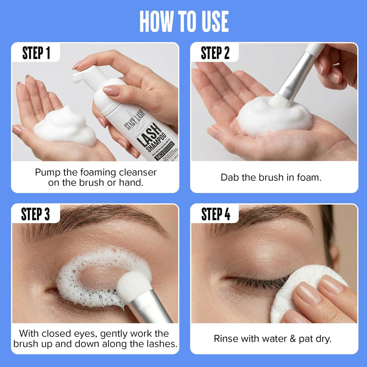 STACY LASH lashes before and after cleaning showing clearer, fresher lash bases
