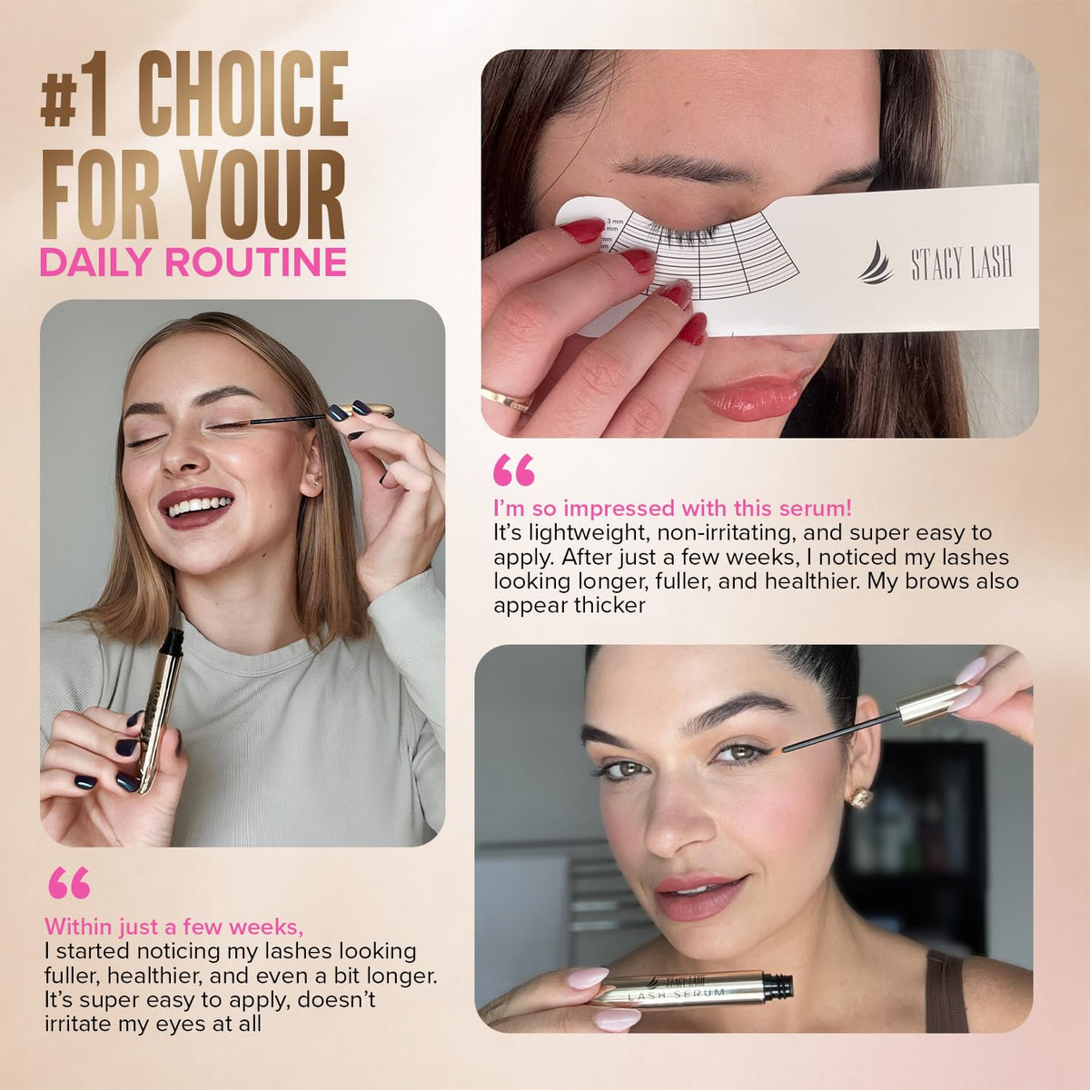 STACY LASH being applied to model eyelashes for easy use