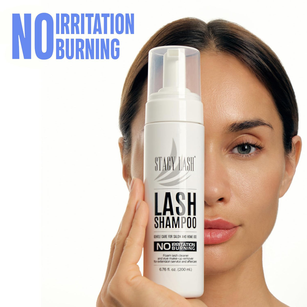 STACY LASH pump foam closeup producing gentle lather to remove oil and makeup