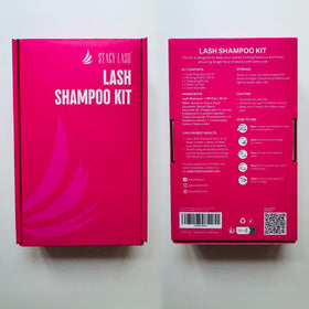 STACY LASH bottle beside credit card for clear 50ml size comparison and travel convenience