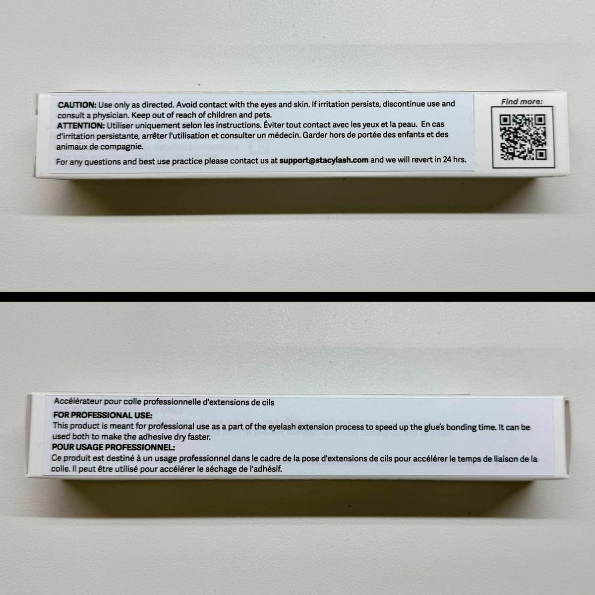 STACY LASH packaging open displaying hygienic sealed cap and sterile benefit