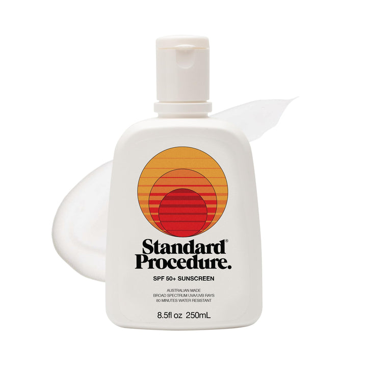 Standard Procedure front packaging showing label and SPF 50+ protection benefit