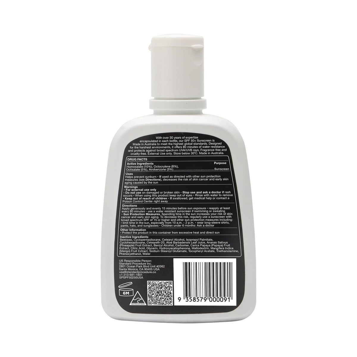 Standard Procedure ingredients label close-up highlighting organic botanical benefits
