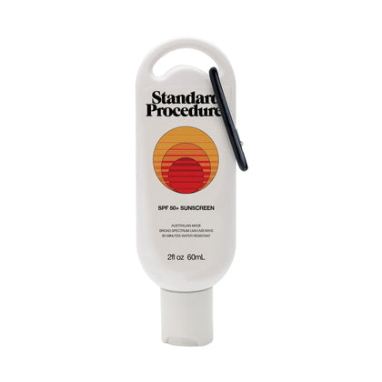 Standard Procedure front packaging showing SPF 50+ tube and benefits