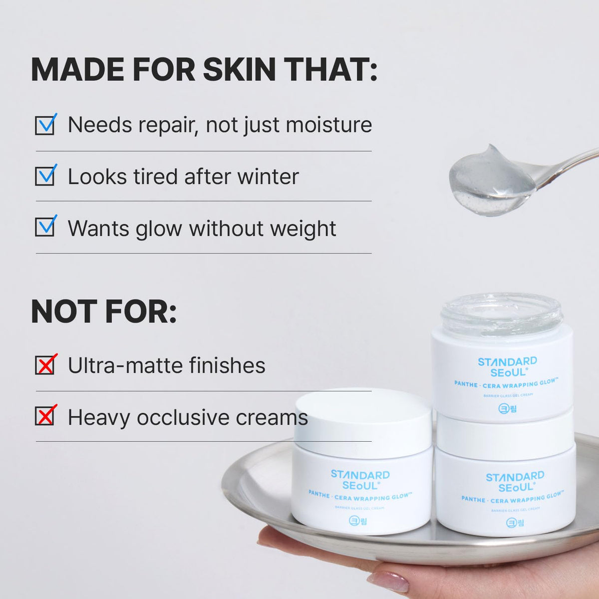 Standard Seoul ingredients label highlighting panthenol and ceramides