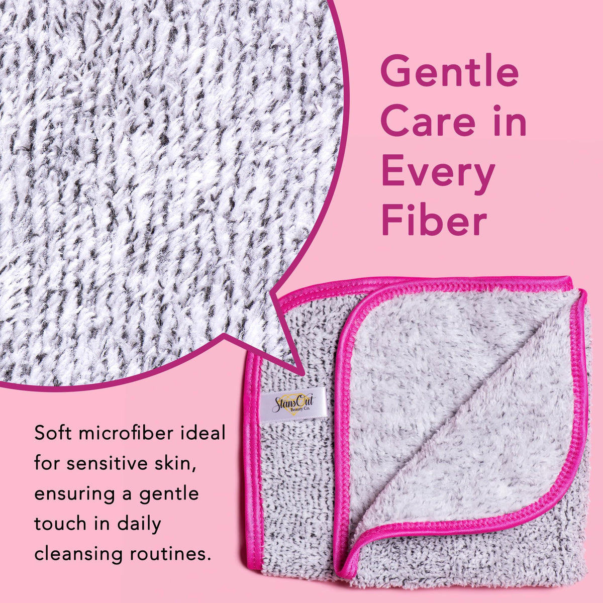 StansOut removing mascara with a towel illustrating gentle waterproof makeup removal