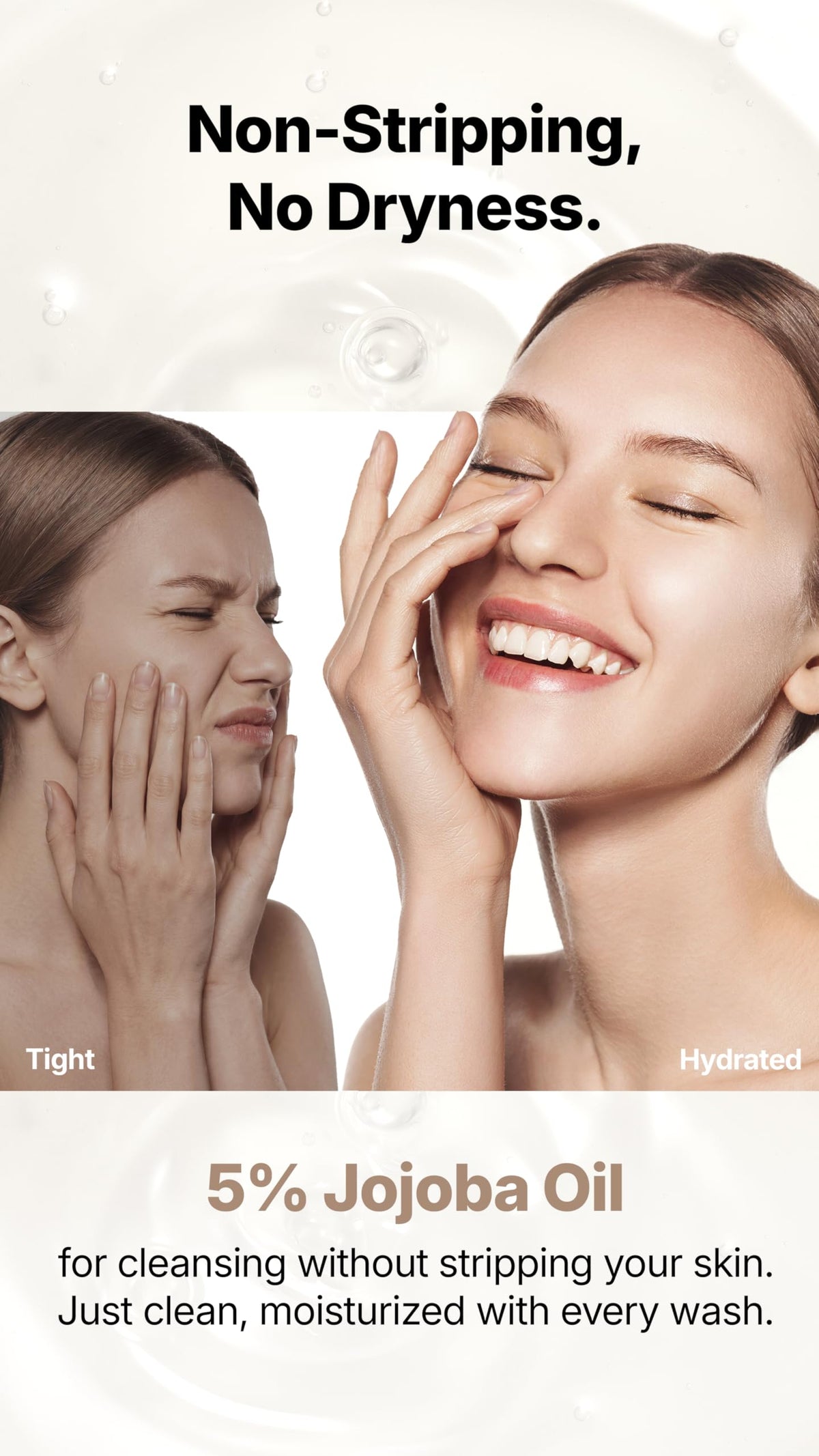 starlike milky emulsified texture illustrating water activation benefit: rinses clean