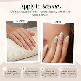 Static Nails in-hand application demonstrating quick pop-on use and easy wear
