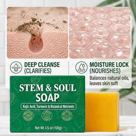 Stem and Soul lather on face demonstrating gentle foam for effective cleansing benefit