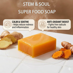 Stem and Soul soap bar in hand to show real size and easy handling benefit