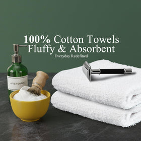 STF Linen folded towels beside a ruler showing 16x27 inch size for scale and convenience