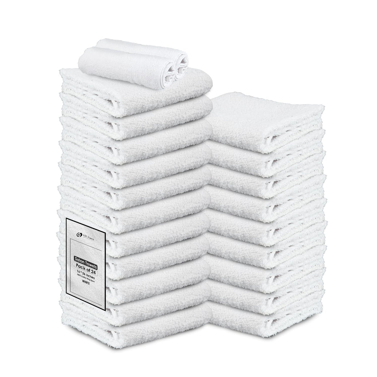 STF Linen front pack showing 24 white towels for fast restocking and uniform look
