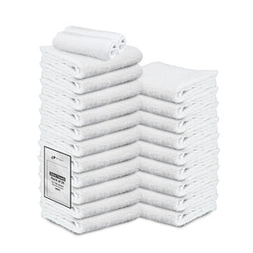 STF Linen front pack showing 24 white towels for fast restocking and uniform look