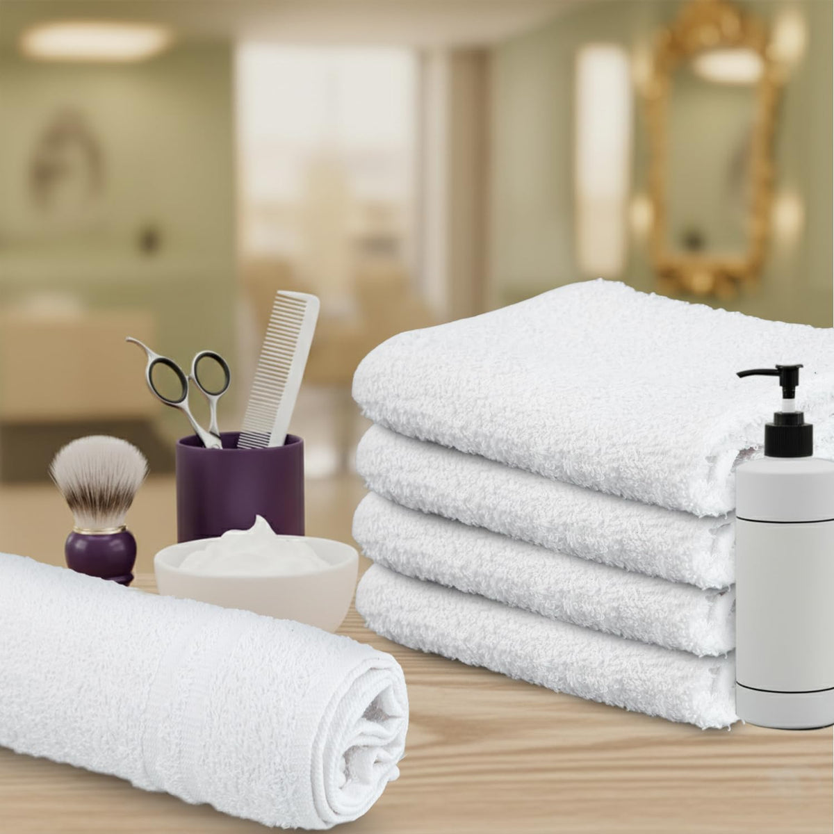 STF Linen towel placed on salon station showing professional neatness and utility