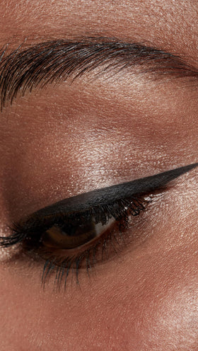 stila eyeliner applied to model showing crisp wing benefits for eyes