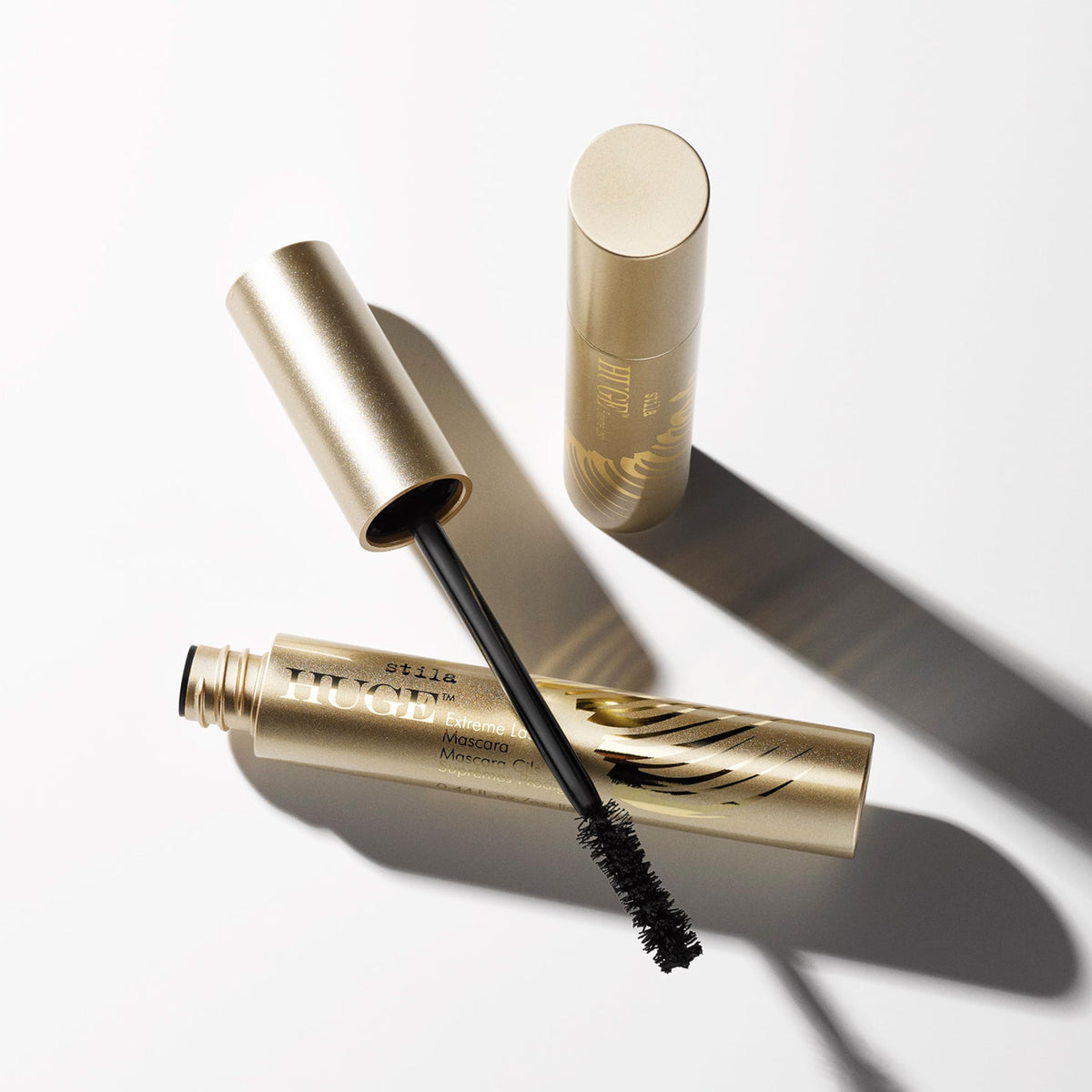 stila mascara applied on lashes swatch showing intense black and length