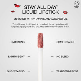 stila lipstick on model demonstrating long-wear shimmer and camera-ready color benefit