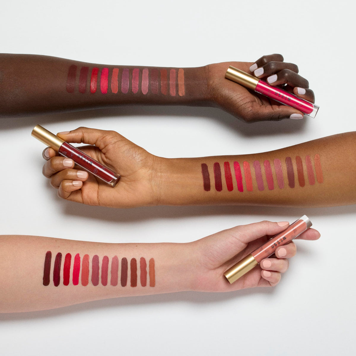 stila Patina swatch on arm showing true pigment and finish for shade selection