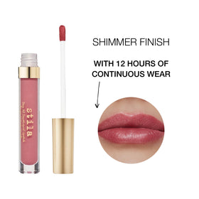 stila lipstick swatch on lips showing creamy metallic texture and coverage