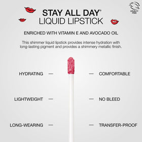 stila model wearing shimmer liquid lipstick demonstrating long-wear metallic effect