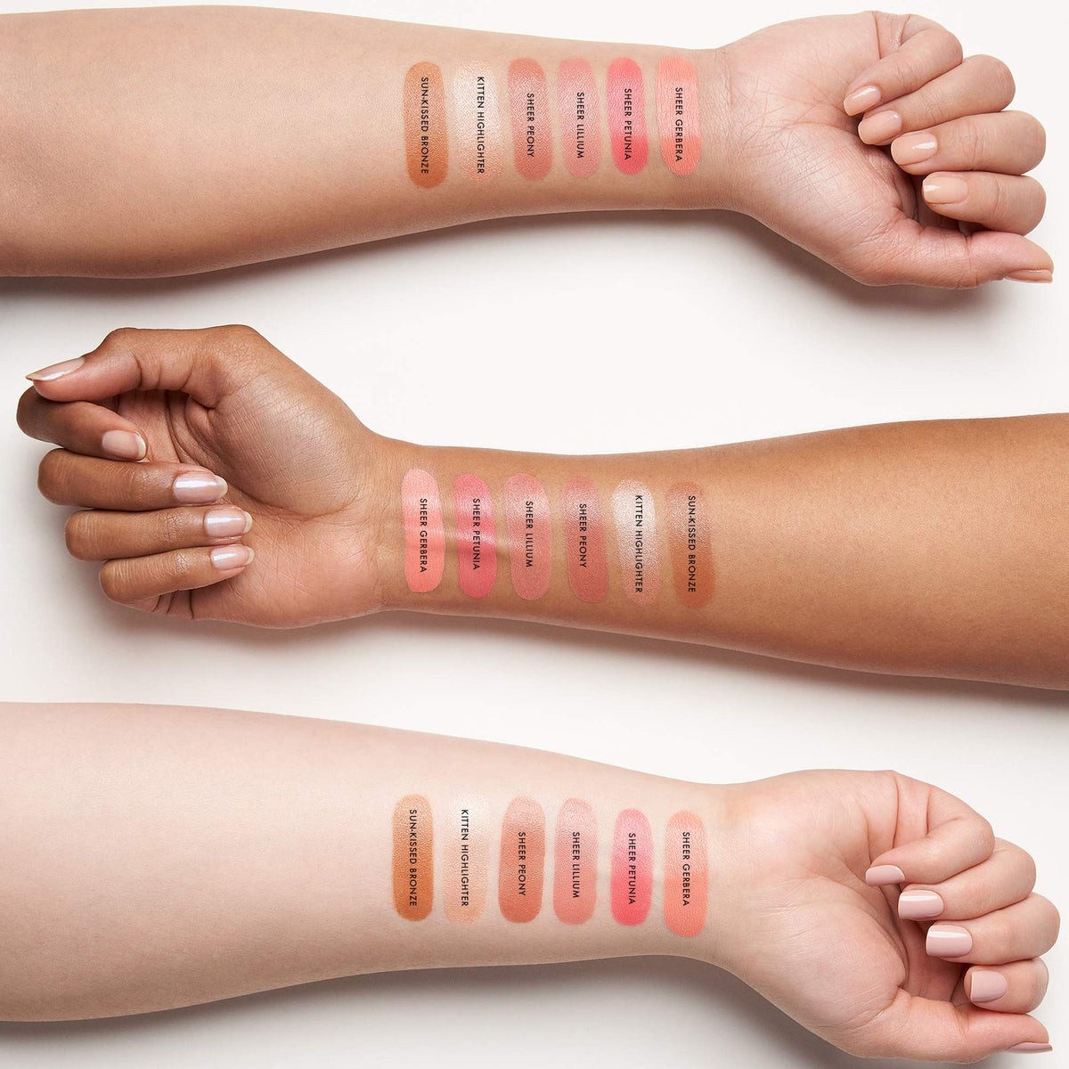 stila swatch of Sheer Lillium on forearm, demonstrates true translucent color