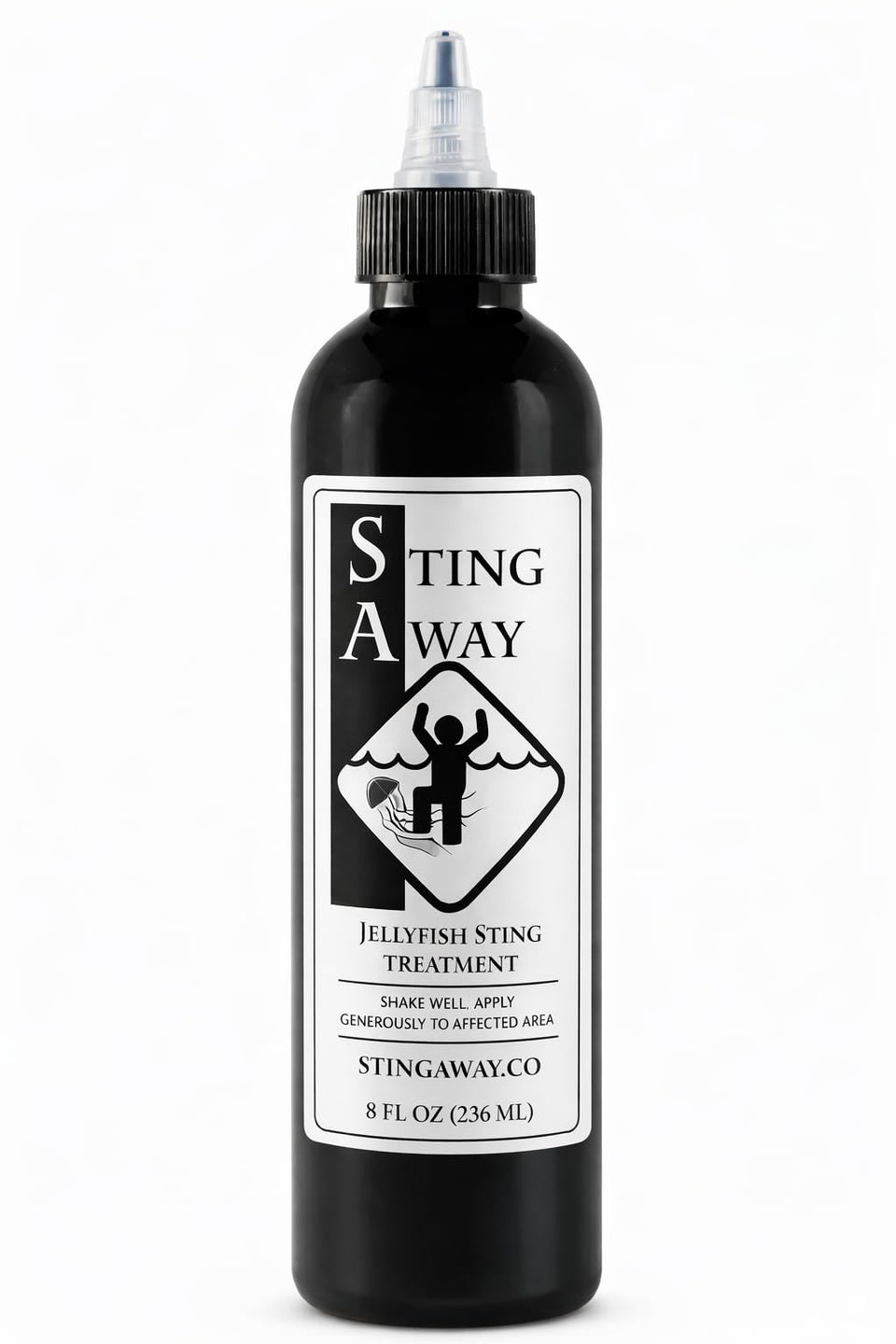 Sting Away front bottle showing label and 8 ounce size for quick treatment
