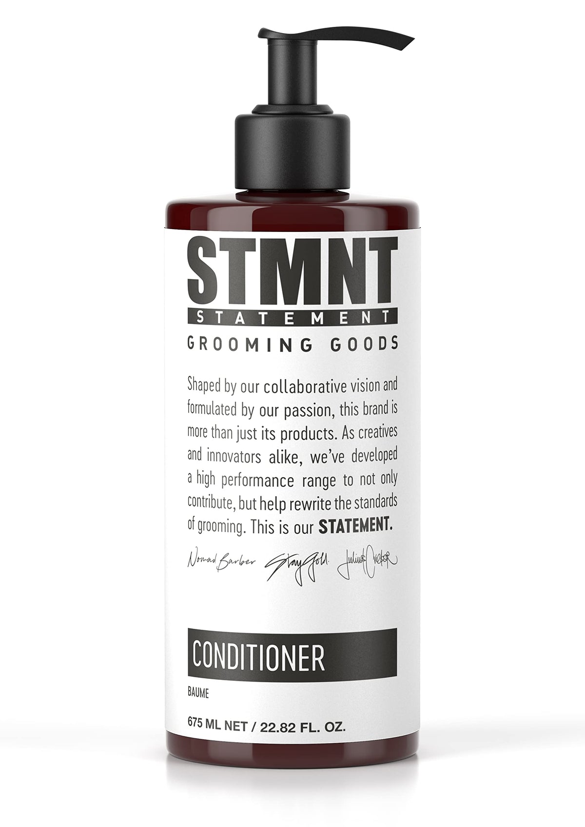 STMNT conditioner front bottle showing clean design and product size benefit