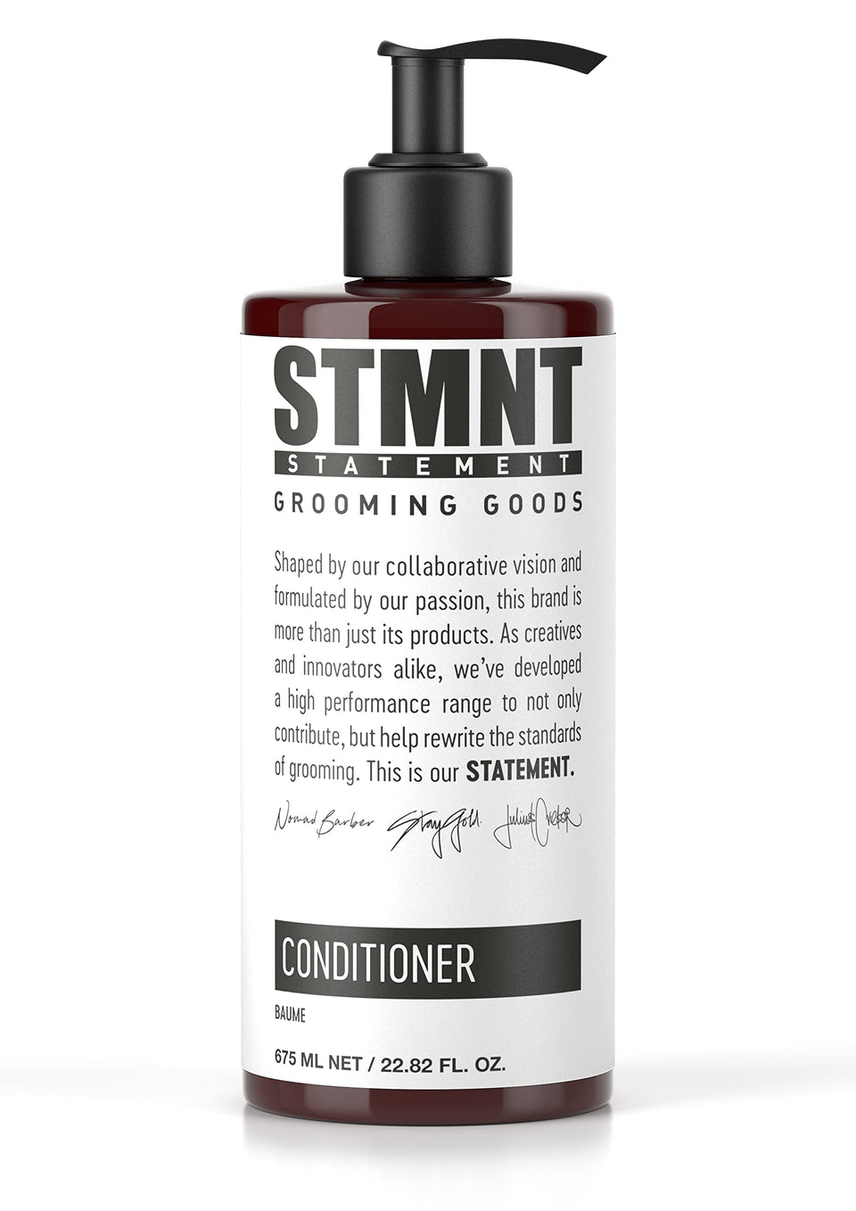 STMNT conditioner front bottle showing clean design and product size benefit