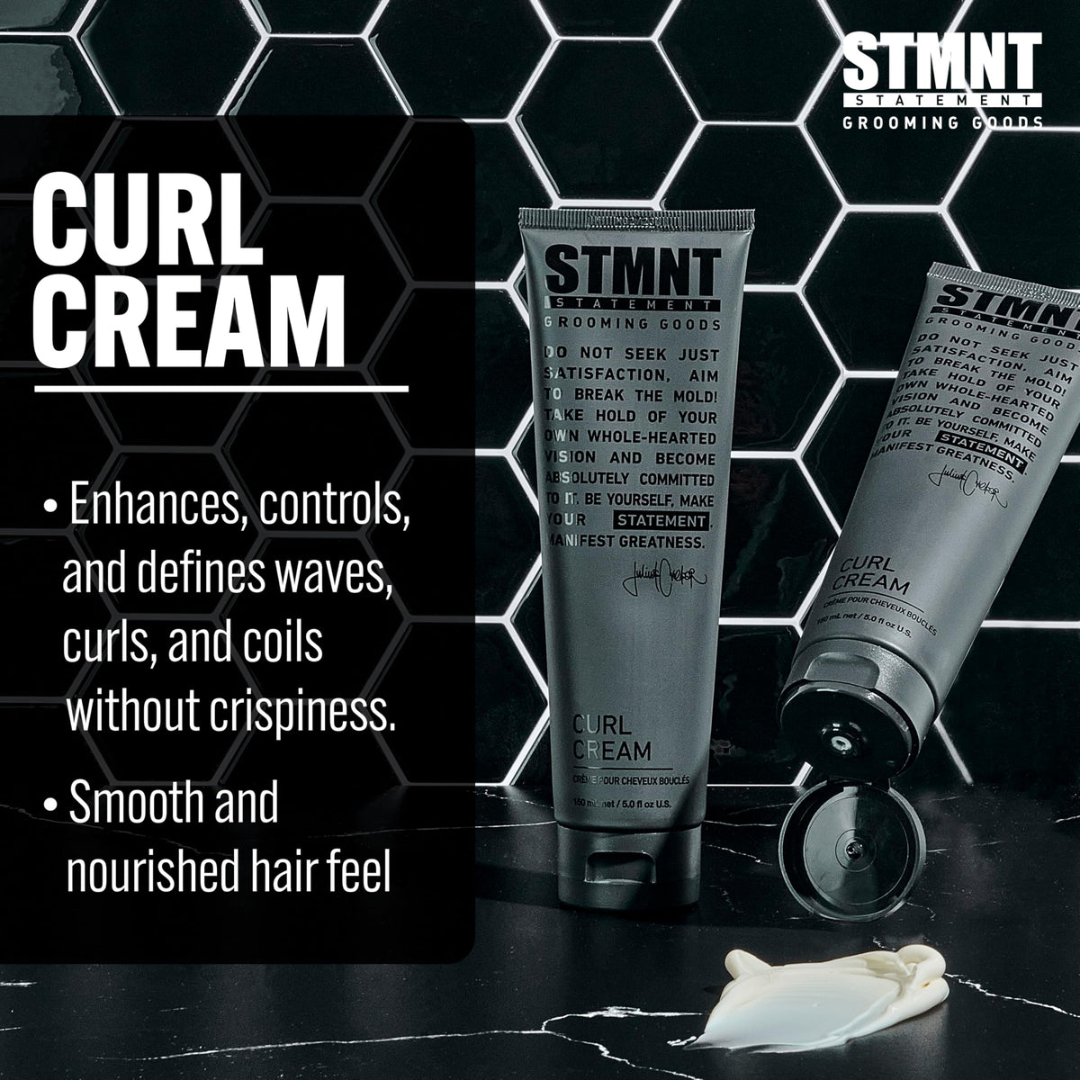 STMNT cream in hand demonstrating recommended amount and easy dosing benefit