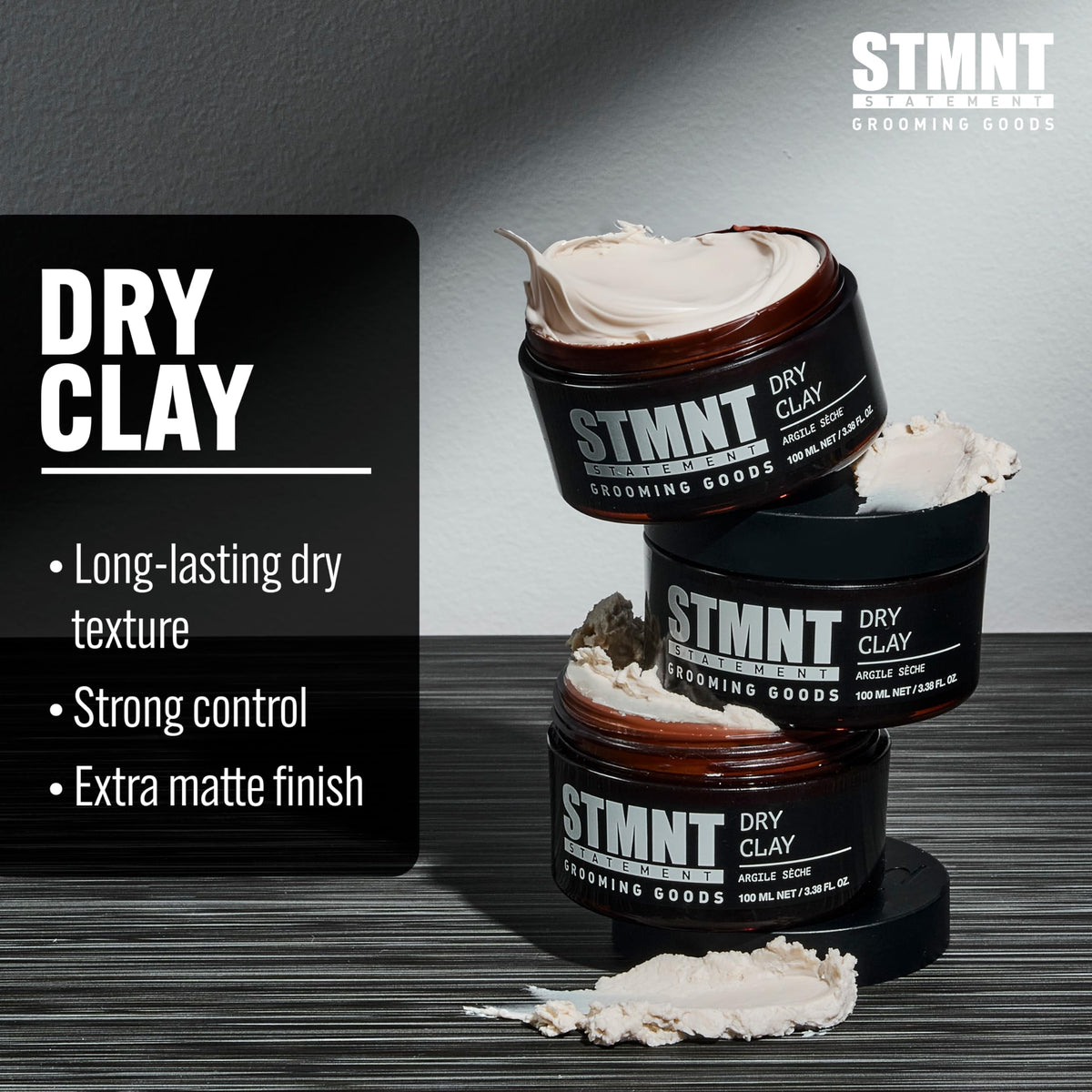 STMNT dry clay open texture close-up highlighting matte granular finish