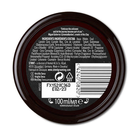 STMNT dry clay packaging label detail showing scent notes and ingredient cues
