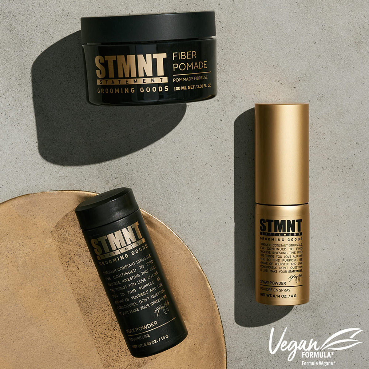 STMNT jar beside ruler to show 3.38 oz size and travel-friendly benefit