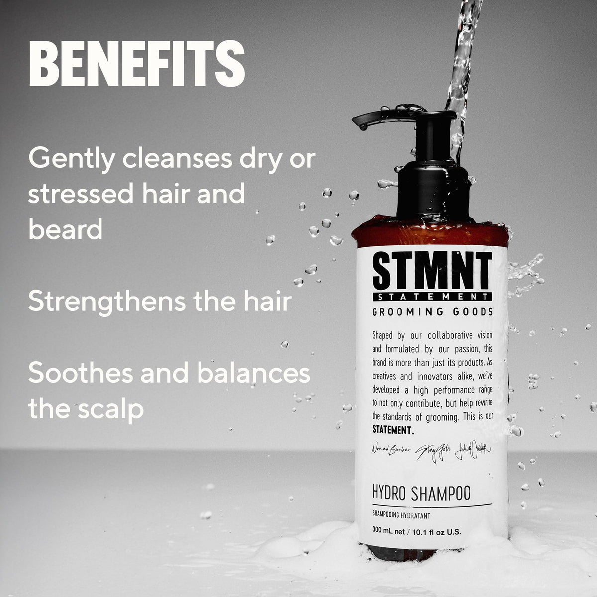 STMNT Hydro Shampoo creamy foam texture showing gentle lather
