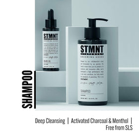 STMNT back label with directions and ingredients, aids informed use