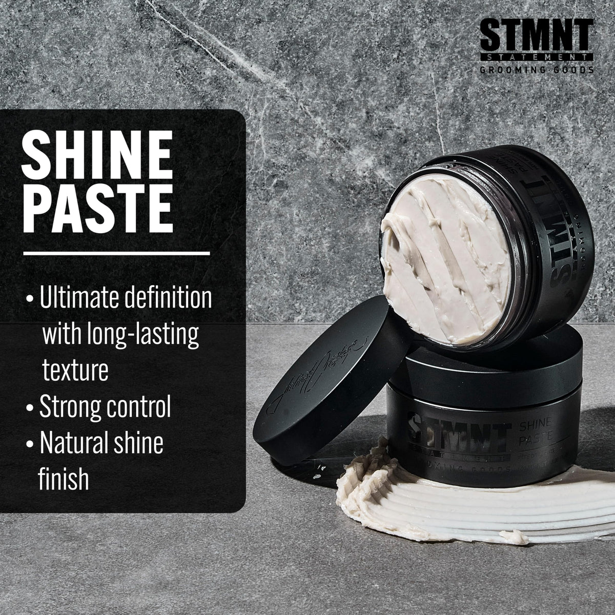 STMNT close-up of paste texture highlighting smooth, non-greasy consistency and easy distribution