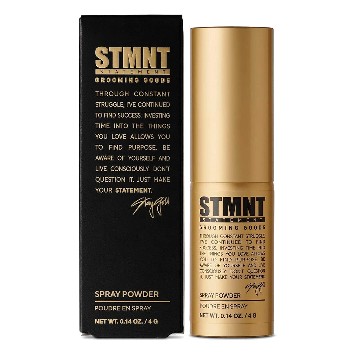 STMNT spray powder front packaging showing product and matte finish benefit