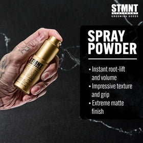 STMNT spray powder in hair close-up showing added texture and fuller feel
