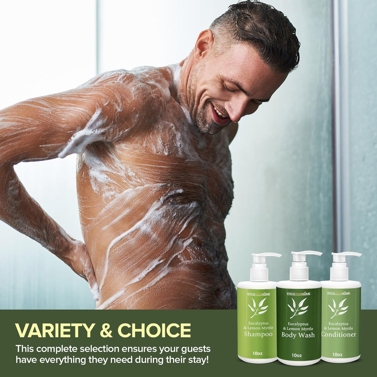 Stock Your Home bathroom shelf lifestyle showing set on shelf, enhances guest bathroom aesthetics