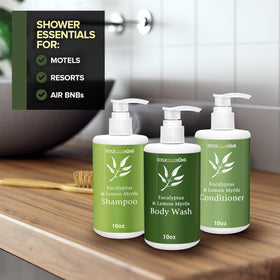 Stock Your Home in-shower use with person applying product, convenient guest experience