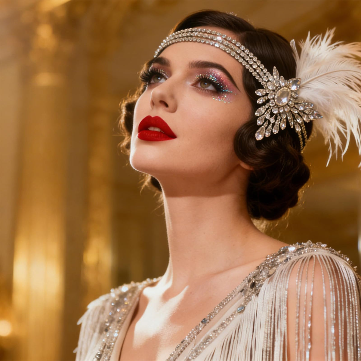 STONEFANS worn across forehead recreating authentic Gatsby style beautifully