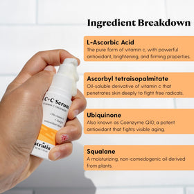 Stratia C+C ingredient label close view highlighting vitamin C and CoQ10 for transparency