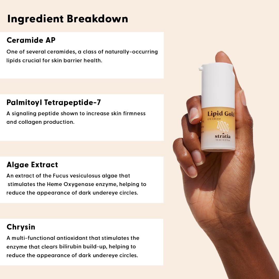 Stratia Lipid Gold ingredient label showing key lipids and peptides